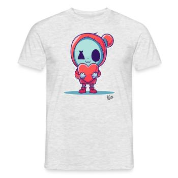 Poupée zombie heureuse avec coeur pour l’amour - T-shirt homme - gris chiné - Devant - AI Model Male 178 dark (178cm)