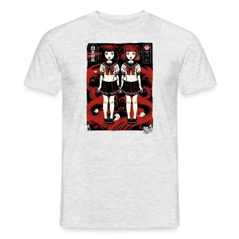 Japanische Cartoon Schulmädchen im Anime-Stil - Männer T-Shirt - Grau meliert - Vorne - AI Model Male 178 dark (178cm)