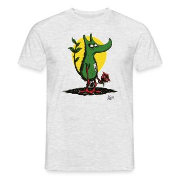 Ugly garden gnome monster with a rose - Men's T-Shirt - heather grey - Front - AI Model Male 178 dark (178cm)