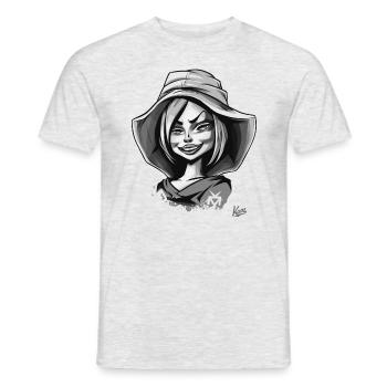 Influencer Schönheit Cartoon Mädchen - Männer T-Shirt - Grau meliert - Vorne - AI Model Male 178 dark (178cm)