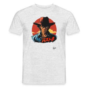 Bob de cow-boy gringo japonais : l’Orient rencontre l’Occident - T-shirt homme - gris chiné - Devant - AI Model Male 178 dark (178cm)