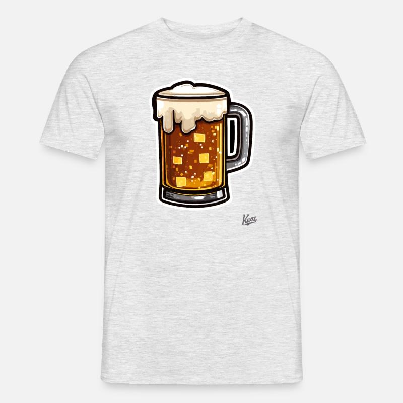 Pixel Bierkrug mit Schaum - Männer T-Shirt - Grau meliert