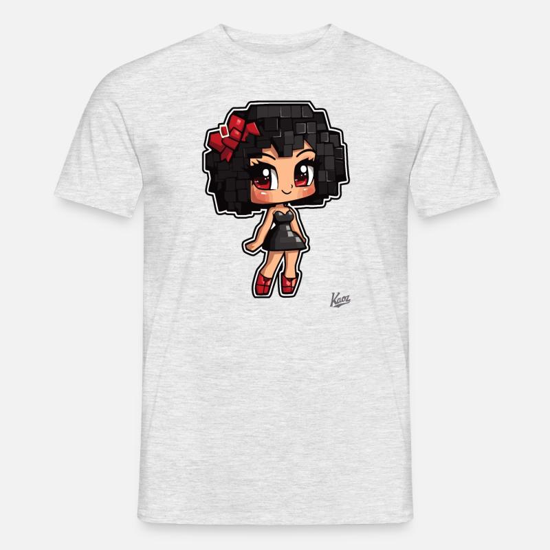 Pixel Chibi: Süße Burlesque-Babe - Männer T-Shirt - Grau meliert
