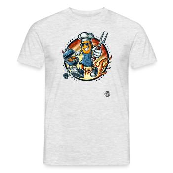 Grill master dessin animé rétro grillades avec des flammes - T-shirt homme - gris chiné - Devant - AI Model Male 178 dark (178cm)