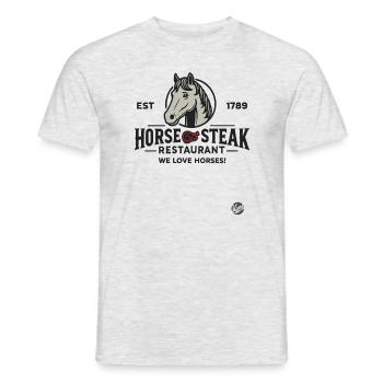 Lustiges Restaurant Design "Pferde Steak" Satire - Männer T-Shirt - Grau meliert - Vorne - AI Model Male 178 dark (178cm)