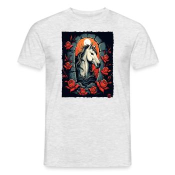 Rosen und Pferd - Männer T-Shirt - Grau meliert - Vorne - AI Model Male 178 dark (178cm)