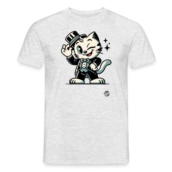 Bonjour Hello, Classic Retro Cartoon Cat - Men's T-Shirt - heather grey - Front - AI Model Male 178 dark (178cm)