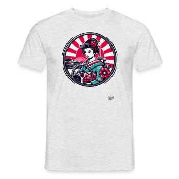 Retro geisha in JDM car tuning - Men's T-Shirt - heather grey - Front - AI Model Male 178 dark (178cm)