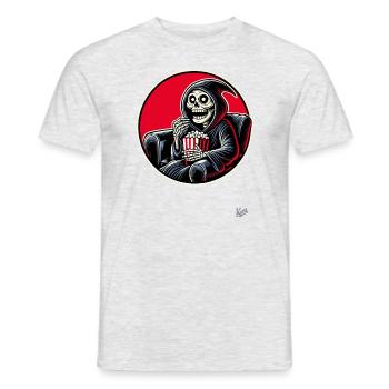 Grim Reaper Cineast mit Popcorn - Männer T-Shirt - Grau meliert - Vorne - AI Model Male 178 dark (178cm)