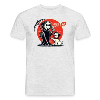 Sensenmann spielt mit Hund: Guter Junge - Männer T-Shirt - Grau meliert - Vorne - AI Model Male 178 dark (178cm)