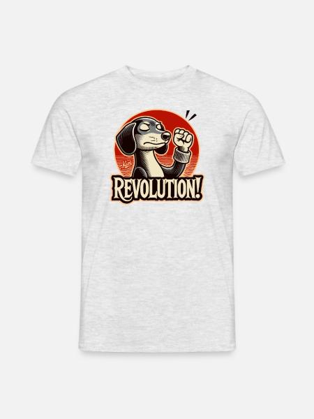 Witziger Revolution und Faus hoch Dackel - Männer T-Shirt - Grau meliert