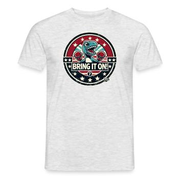 Little dinosaur boxer: "Come on!" - Men's T-Shirt - heather grey - Front - AI Model Male 178 dark (178cm)