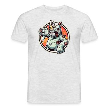 Unzufrieden und Daumen-runter-Zombie-Nashorn - Männer T-Shirt - Grau meliert - Vorne - AI Model Male 178 dark (178cm)