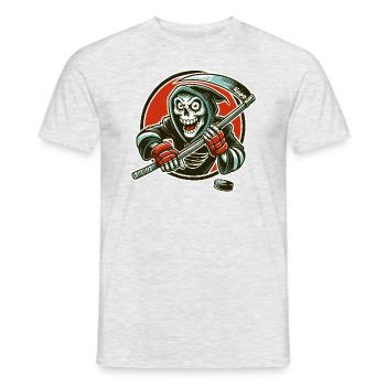 Sensemann beim Eishockey mit Puck - Männer T-Shirt - Grau meliert - Vorne - AI Model Male 178 dark (178cm)