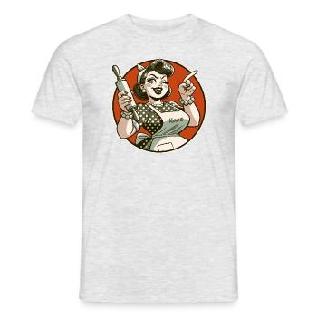 Housewife with rolling pin pointing with finger - Men's T-Shirt - heather grey - Front - AI Model Male 178 dark (178cm)