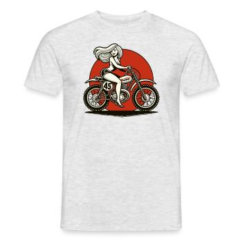 cool girl rides retro motocross motorcycle - Men's T-Shirt - heather grey - Front - AI Model Male 178 dark (178cm)
