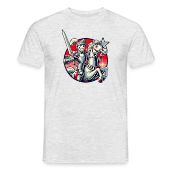 Mittelalterlicher Ritter auf seinem Pferd - Männer T-Shirt - Grau meliert - Vorne - AI Model Male 178 dark (178cm)
