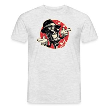 Coole Musik, Retro-Mikrofon Sonnenbrille und Hut - Männer T-Shirt - Grau meliert - Vorne - AI Model Male 178 dark (178cm)