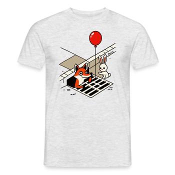 Es ist lustiger Fuchs mit Ballon und Hase im Gulli - Männer T-Shirt - Grau meliert - Vorne - AI Model Male 178 dark (178cm)