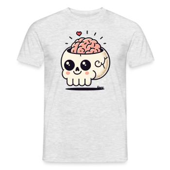 Mignon et fou : Crâne kawaii avec cœur et cerveau - T-shirt homme - gris chiné - Devant - AI Model Male 178 dark (178cm)