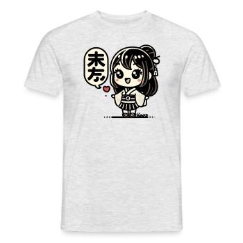 Jolie fille japonaise chibi en kimono - T-shirt homme - gris chiné - Devant - AI Model Male 178 dark (178cm)
