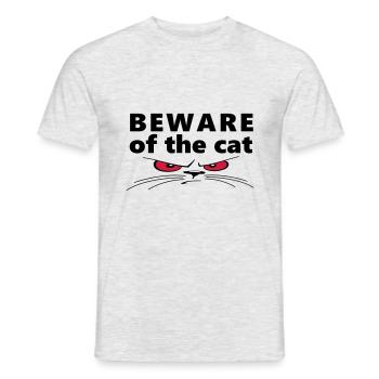 Slogan beware of the cat. Watch out for the cat. - Men's T-Shirt - heather grey - Front - AI Model Male 178 dark (178cm)