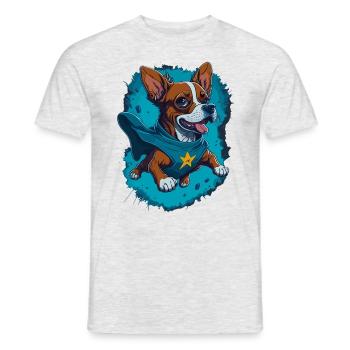 Fliegender Hund: Cartoon-Superhelden-Hund - Männer T-Shirt - Grau meliert - Vorne - AI Model Male 178 dark (178cm)