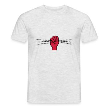 Symbole de protestation avec des barbelés. Poing serré. - T-shirt homme - gris chiné - Devant - AI Model Male 178 dark (178cm)
