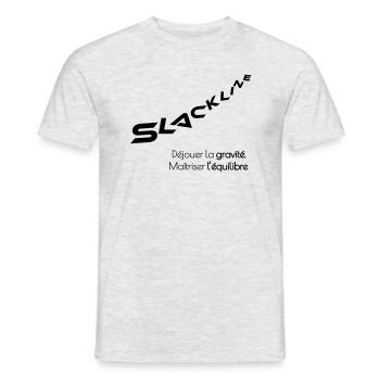 "Slackline –Gravité, équilibre - T-shirt homme - gris chiné - Devant - AI Model Male 178 dark (178cm)