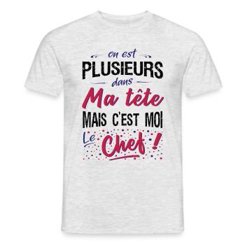 On est plusieurs dans ma tête, c'est moi le chef - T-shirt homme - gris chiné - Devant - AI Model Male 178 dark (178cm)