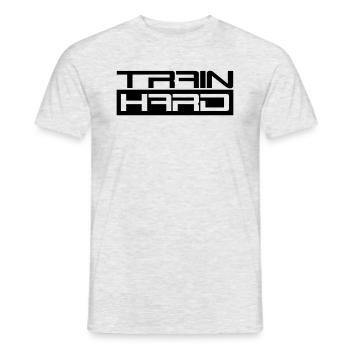 workout cool design text hantel train hard trainie - Männer T-Shirt - Grau meliert - Vorne - AI Model Male 178 dark (178cm)