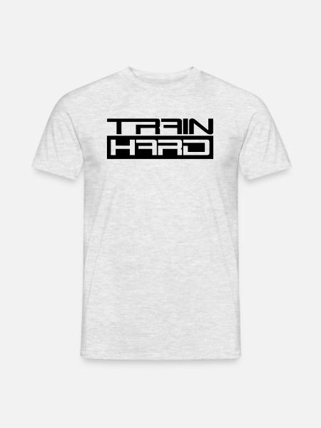 entrenamiento fresco texto dumbbell tren duro ejer - Camiseta hombre - gris jaspeado