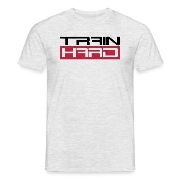 workout cool design text hantel train hard trainie - Männer T-Shirt - Grau meliert - Vorne - AI Model Male 178 dark (178cm)