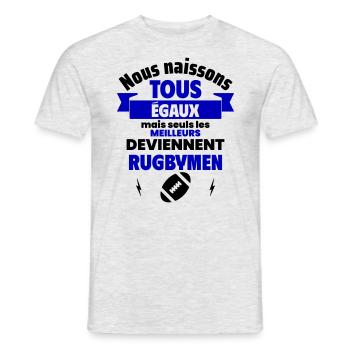 Nous naissons égaux rugbymen, fête des pères - T-shirt homme - gris chiné - Devant - AI Model Male 178 dark (178cm)