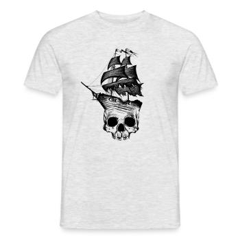 Skull, ship, pirate, pirate ship - Men's T-Shirt - heather grey - Front - AI Model Male 178 dark (178cm)