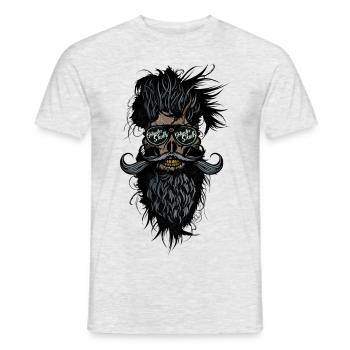 tete de mort hipster skulls barbu moustache lunett - T-shirt homme - gris chiné - Devant - AI Model Male 178 dark (178cm)