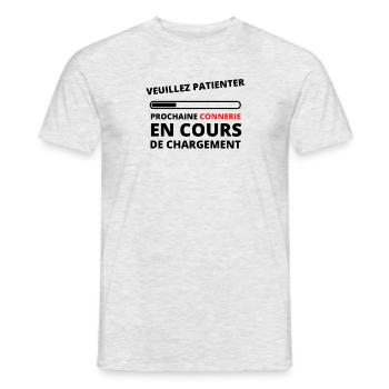 veuillez patienter connerie humour humoristique - T-shirt homme - gris chiné - Devant - AI Model Male 178 dark (178cm)