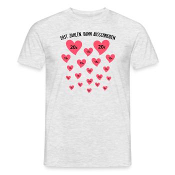 Erst zahlen dann ausschneiden, Herzen zum ausschne - Männer T-Shirt - Grau meliert - Vorne - AI Model Male 178 dark (178cm)