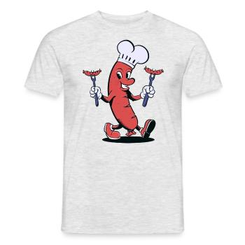 Sausage Grill Cartoon - Men's T-Shirt - heather grey - Front - AI Model Male 178 dark (178cm)