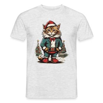 Christmas Cat Illustration - Men's T-Shirt - heather grey - Front - AI Model Male 178 dark (178cm)