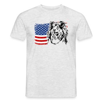 Long-haired Collie US America Flag Dogs Wilsigns - Men's T-Shirt - heather grey - Front - AI Model Male 178 dark (178cm)
