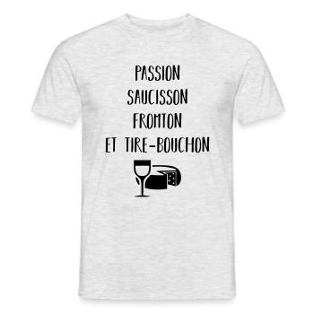 Passion saucisson fromton et tire-bouchon - T-shirt homme - gris chiné - Devant - AI Model Male 178 dark (178cm)