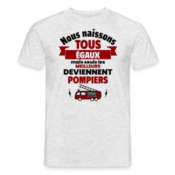 Nous naissons égaux pompiers, fête des pères - T-shirt homme - gris chiné - Devant - AI Model Male 178 dark (178cm)
