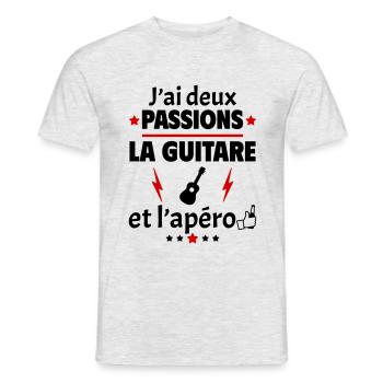 J'ai deux passions guitare apéro fête des pères - T-shirt homme - gris chiné - Devant - AI Model Male 178 dark (178cm)