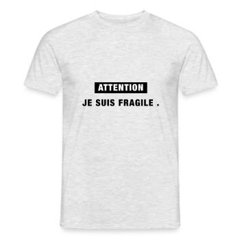 ATTENTION JE SUIS FRAGILE . - T-shirt homme - gris chiné - Devant - AI Model Male 178 dark (178cm)