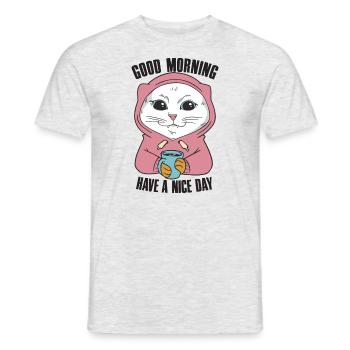 Bonjour Main Coon Cat tenue pour - T-shirt homme - gris chiné - Devant - AI Model Male 178 dark (178cm)