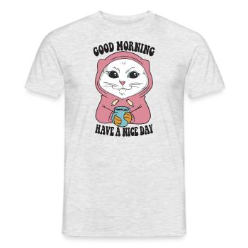 Bonjour Main Coon Cat tenue pour - T-shirt homme - gris chiné - Devant - AI Model Male 178 dark (178cm)