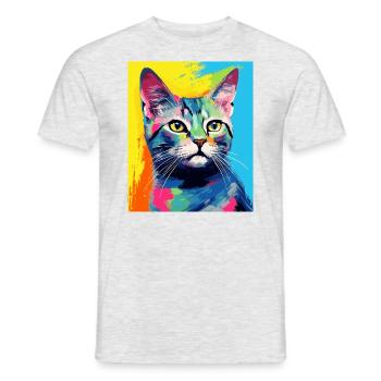 Tenue de chat chat à poil court pour les amoureux des chats - T-shirt homme - gris chiné - Devant - AI Model Male 178 dark (178cm)