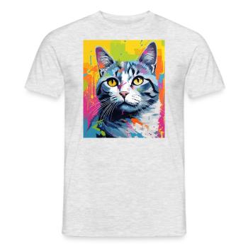 Tenue de chat chat à poil court pour les amoureux des chats - T-shirt homme - gris chiné - Devant - AI Model Male 178 dark (178cm)