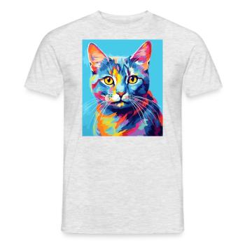 Tenue de chat chat à poil court pour les amoureux des chats - T-shirt homme - gris chiné - Devant - AI Model Male 178 dark (178cm)